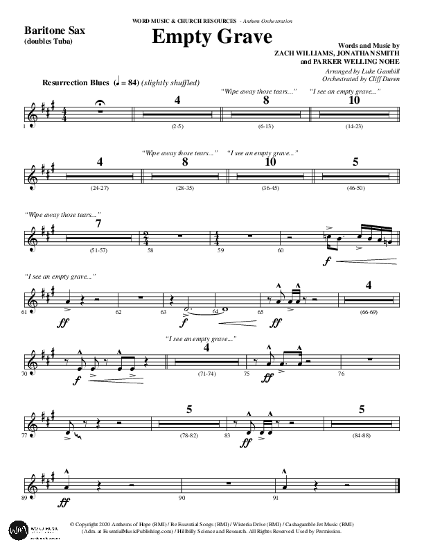 Empty Grave (Choral Anthem SATB) Bari Sax (Word Music Choral / Arr. Luke Gambill / Arr. Cliff Duren)