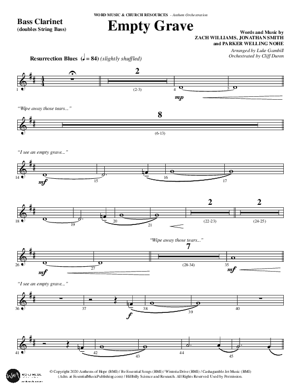 Empty Grave (Choral Anthem SATB) Bass Clarinet (Word Music Choral / Arr. Luke Gambill / Arr. Cliff Duren)