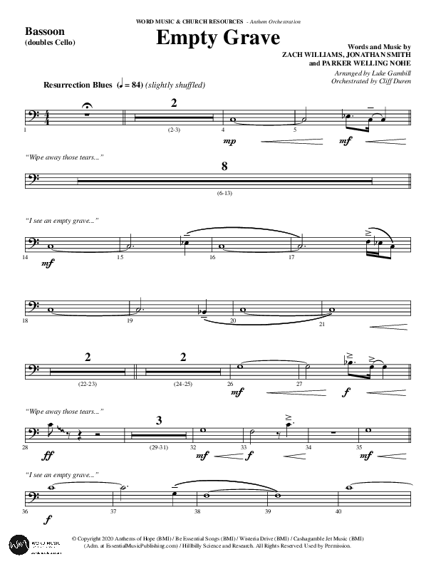 Empty Grave (Choral Anthem SATB) Bassoon (Word Music Choral / Arr. Luke Gambill / Arr. Cliff Duren)