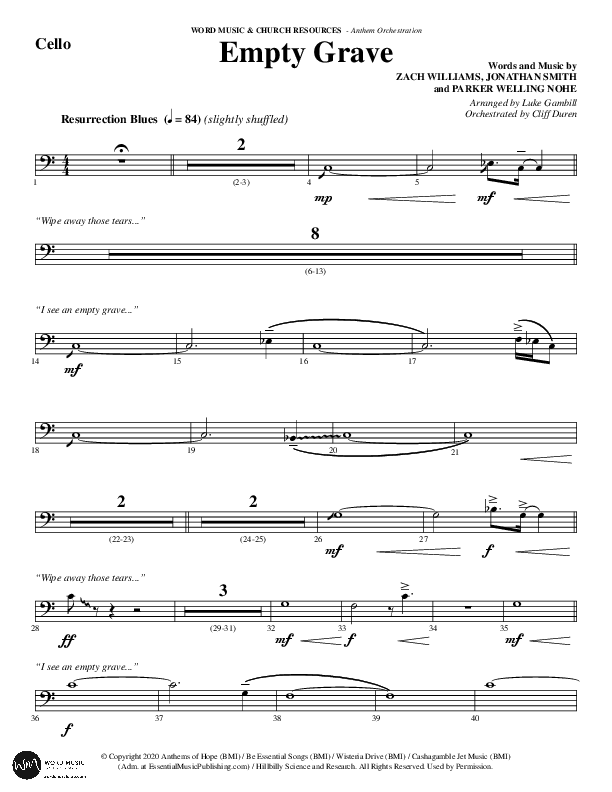 Empty Grave (Choral Anthem SATB) Cello (Word Music Choral / Arr. Luke Gambill / Arr. Cliff Duren)