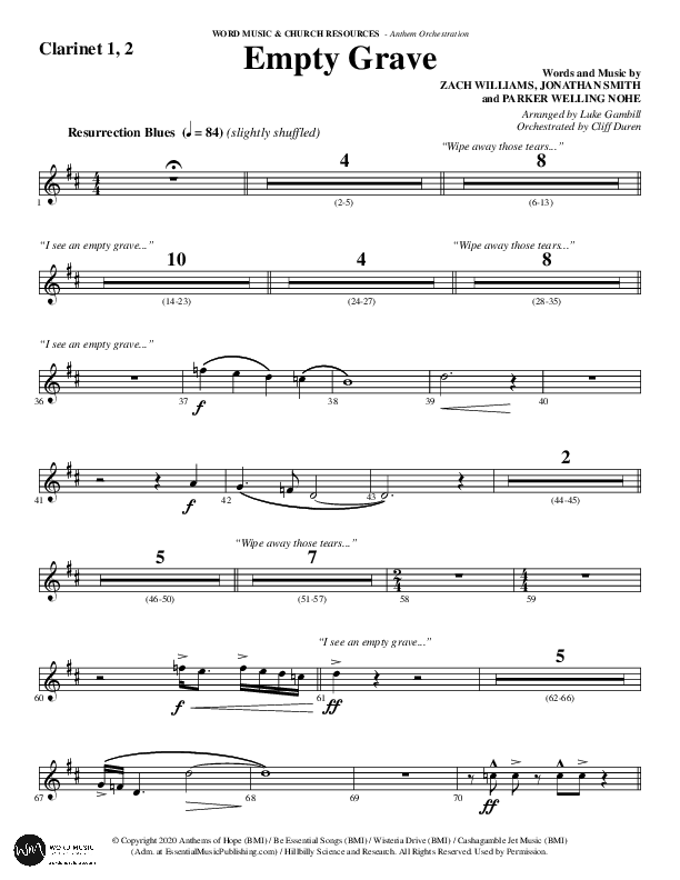 Empty Grave (Choral Anthem SATB) Clarinet 1/2 (Word Music Choral / Arr. Luke Gambill / Arr. Cliff Duren)