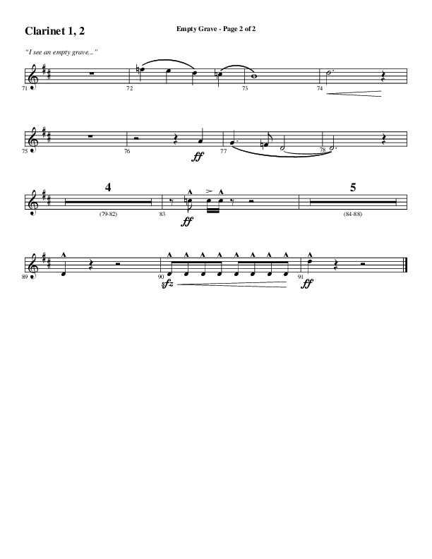 Empty Grave (Choral Anthem SATB) Clarinet 1/2 (Word Music Choral / Arr. Luke Gambill / Arr. Cliff Duren)