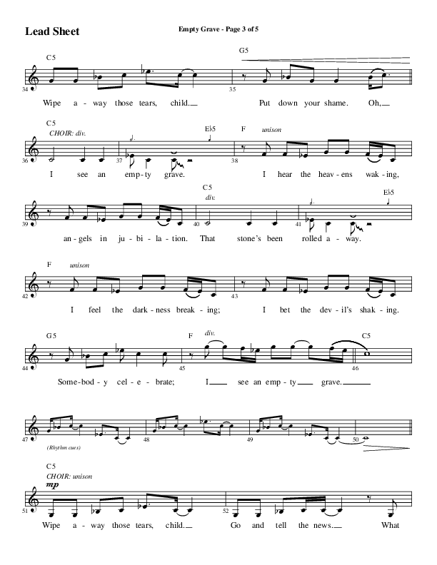 Empty Grave (Choral Anthem SATB) Lead Sheet (Melody) (Word Music Choral / Arr. Luke Gambill / Arr. Cliff Duren)