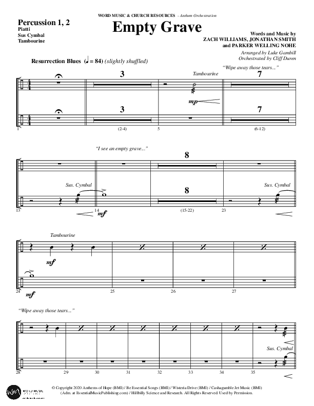 Empty Grave (Choral Anthem SATB) Percussion (Word Music Choral / Arr. Luke Gambill / Arr. Cliff Duren)