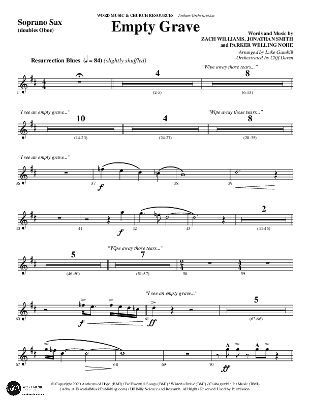 Empty Grave (Choral Anthem SATB) Soprano Sax (Word Music Choral / Arr. Luke Gambill / Arr. Cliff Duren)