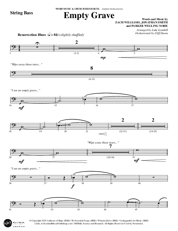 Empty Grave (Choral Anthem SATB) String Bass (Word Music Choral / Arr. Luke Gambill / Arr. Cliff Duren)