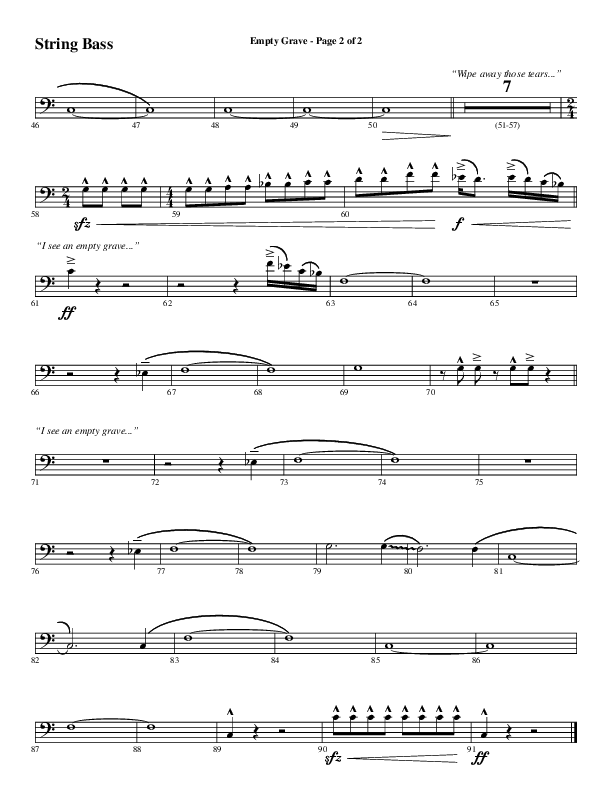 Empty Grave (Choral Anthem SATB) String Bass (Word Music Choral / Arr. Luke Gambill / Arr. Cliff Duren)