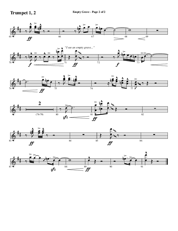 Empty Grave (Choral Anthem SATB) Trumpet 1,2 (Word Music Choral / Arr. Luke Gambill / Arr. Cliff Duren)