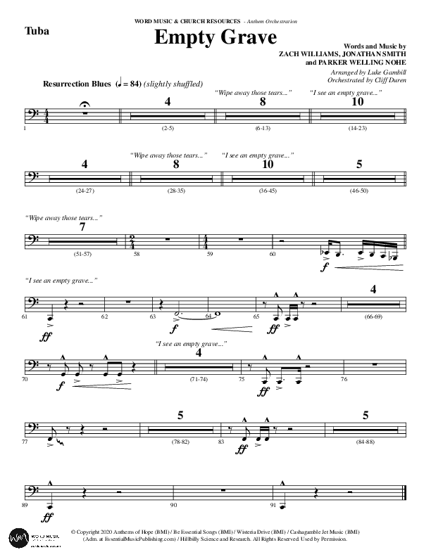 Empty Grave (Choral Anthem SATB) Tuba (Word Music Choral / Arr. Luke Gambill / Arr. Cliff Duren)