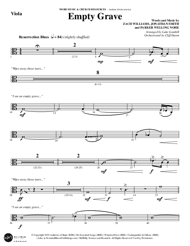 Empty Grave (Choral Anthem SATB) Viola (Word Music Choral / Arr. Luke Gambill / Arr. Cliff Duren)