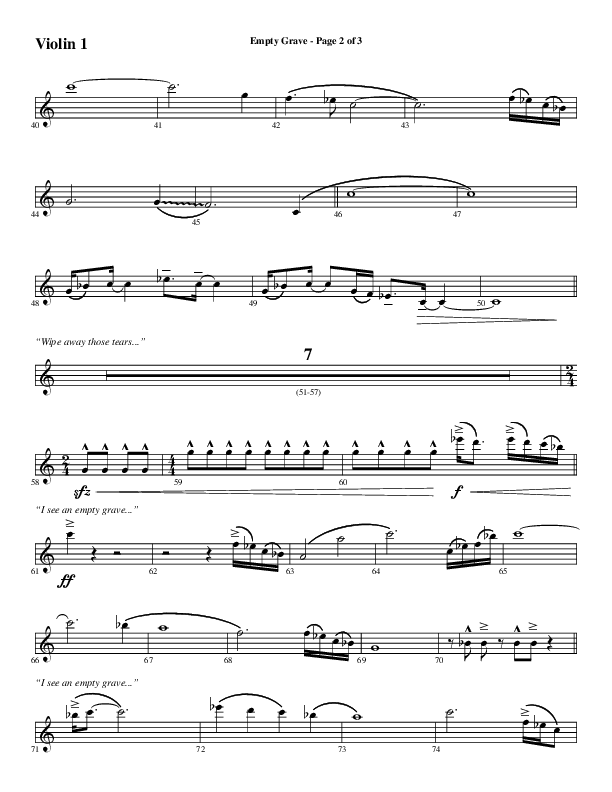 Empty Grave (Choral Anthem SATB) Violin 1 (Word Music Choral / Arr. Luke Gambill / Arr. Cliff Duren)