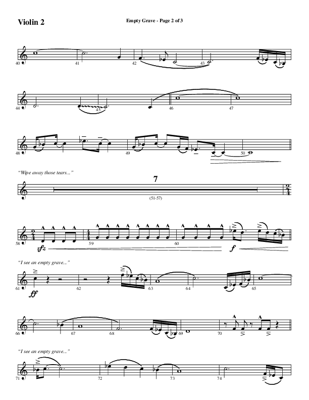 Empty Grave (Choral Anthem SATB) Violin 2 (Word Music Choral / Arr. Luke Gambill / Arr. Cliff Duren)