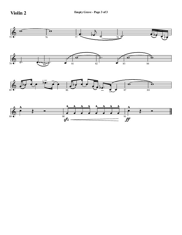 Empty Grave (Choral Anthem SATB) Violin 2 (Word Music Choral / Arr. Luke Gambill / Arr. Cliff Duren)