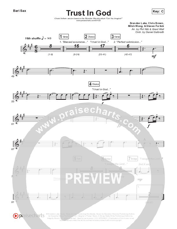Trust In God (Choral Anthem SATB) Bari Sax (Elevation Worship / Chris Brown / Arr. Phil Nitz)