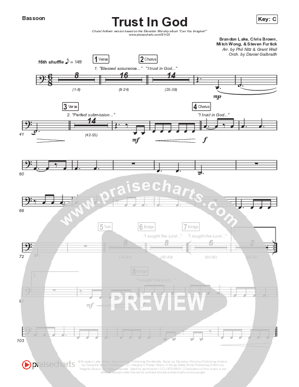 Trust In God (Choral Anthem SATB) Bassoon (Elevation Worship / Chris Brown / Arr. Phil Nitz)