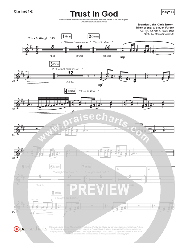Trust In God (Choral Anthem SATB) Clarinet 1/2 (Elevation Worship / Chris Brown / Arr. Phil Nitz)