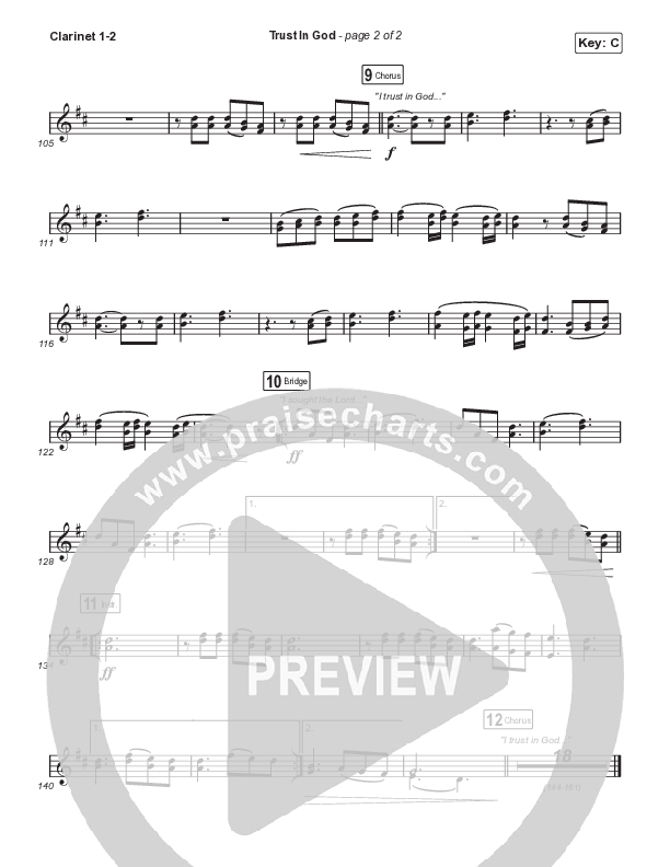 Trust In God (Choral Anthem SATB) Clarinet 1/2 (Elevation Worship / Chris Brown / Arr. Phil Nitz)