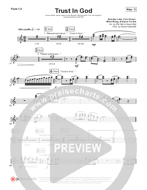 Trust In God (Choral Anthem SATB) Flute 1,2 (Elevation Worship / Chris Brown / Arr. Phil Nitz)