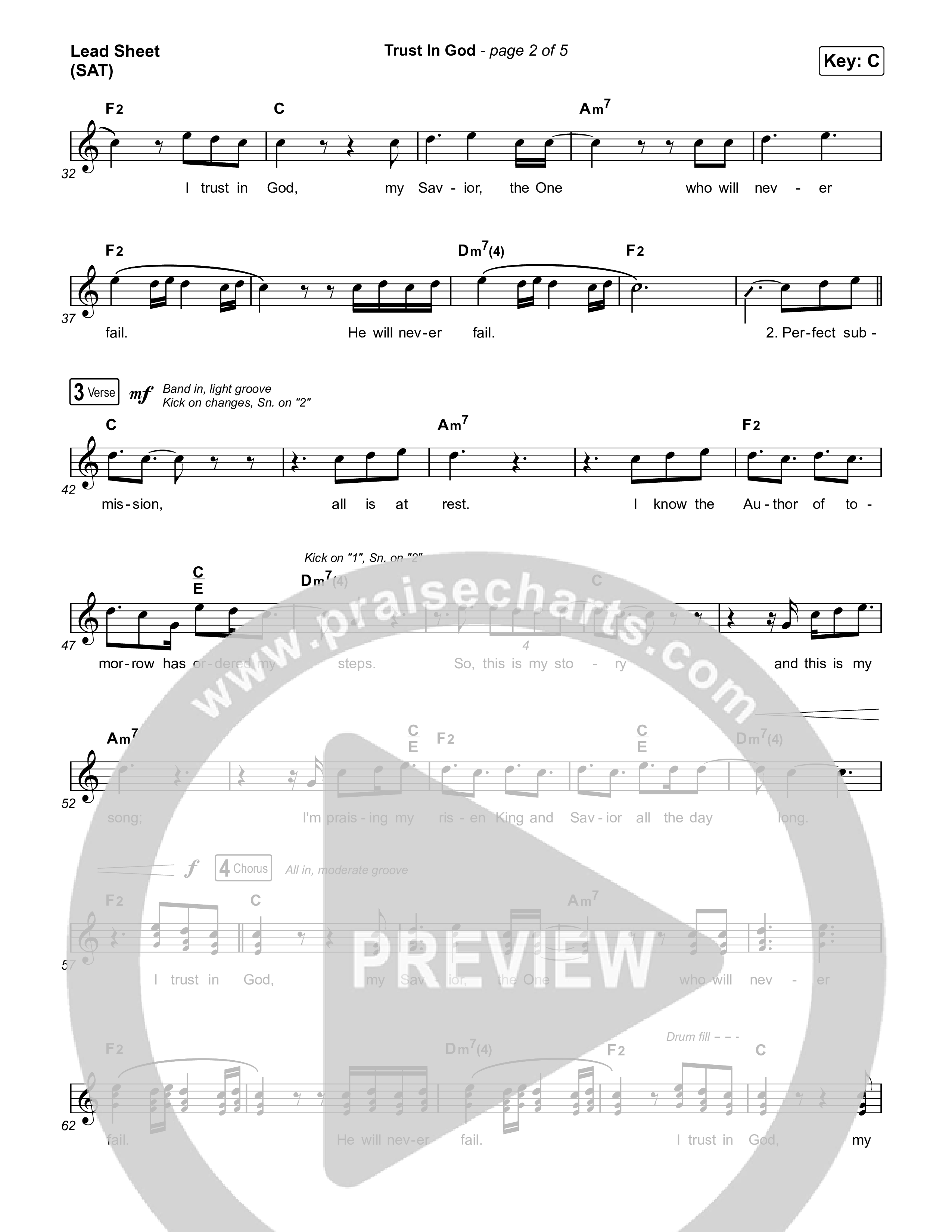 Trust In God (Choral Anthem SATB) Lead Sheet (SAT) (Elevation Worship / Chris Brown / Arr. Phil Nitz)