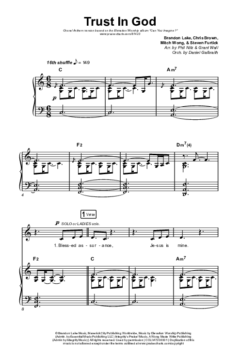 Trust In God (Choral Anthem SATB) Octavo (SATB & Pno) (Elevation Worship / Chris Brown / Arr. Phil Nitz)
