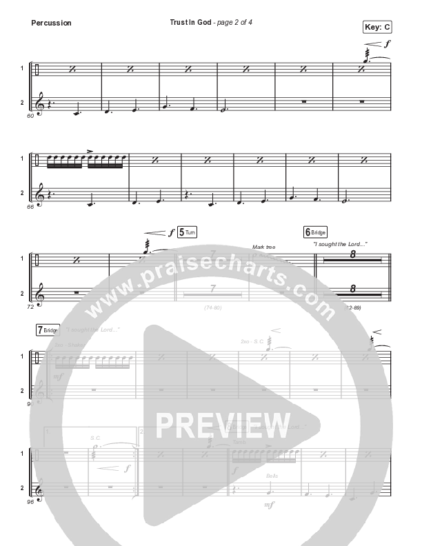 Trust In God (Choral Anthem SATB) Percussion (Elevation Worship / Chris Brown / Arr. Phil Nitz)