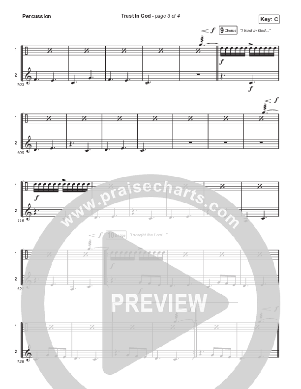 Trust In God (Choral Anthem SATB) Percussion (Elevation Worship / Chris Brown / Arr. Phil Nitz)