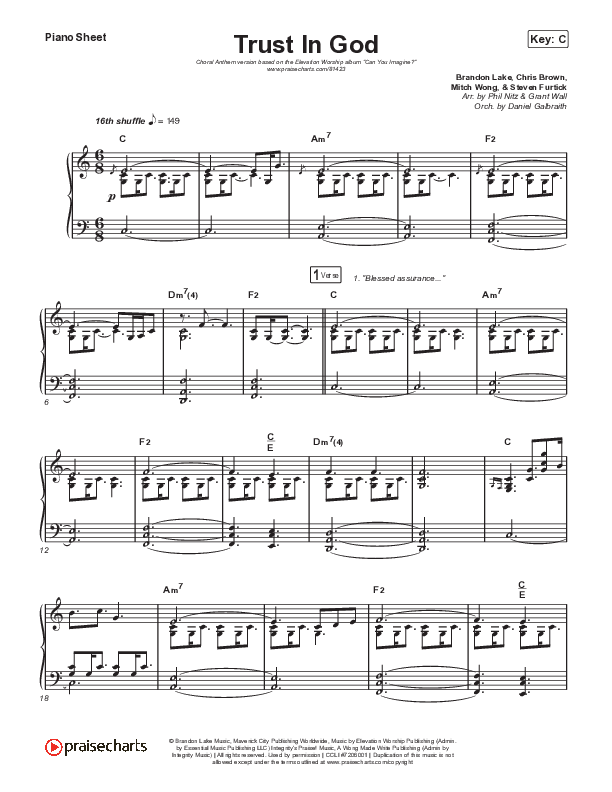 Trust In God (Choral Anthem SATB) Piano Sheet (Elevation Worship / Chris Brown / Arr. Phil Nitz)