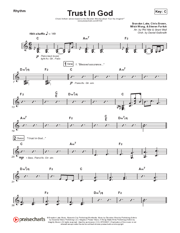 Trust In God (Choral Anthem SATB) Rhythm Chart (Elevation Worship / Chris Brown / Arr. Phil Nitz)