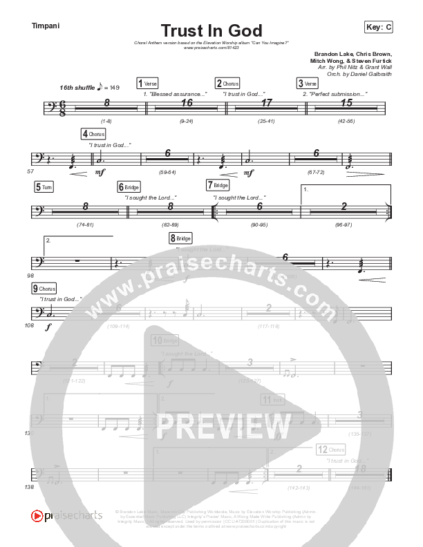 Trust In God (Choral Anthem SATB) Timpani (Elevation Worship / Chris Brown / Arr. Phil Nitz)