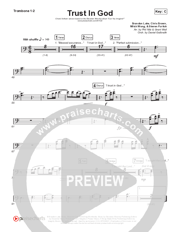 Trust In God (Choral Anthem SATB) Trombone 1/2 (Elevation Worship / Chris Brown / Arr. Phil Nitz)