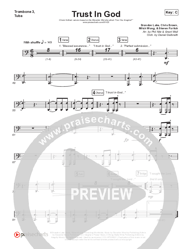 Trust In God (Choral Anthem SATB) Trombone 3/Tuba (Elevation Worship / Chris Brown / Arr. Phil Nitz)