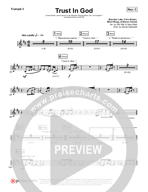 Trust In God (Choral Anthem SATB) Trumpet 1,2 (Elevation Worship / Chris Brown / Arr. Phil Nitz)