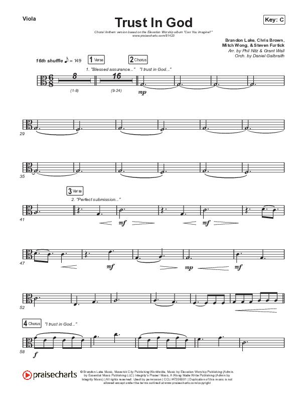 Trust In God (Choral Anthem SATB) Viola (Elevation Worship / Chris Brown / Arr. Phil Nitz)