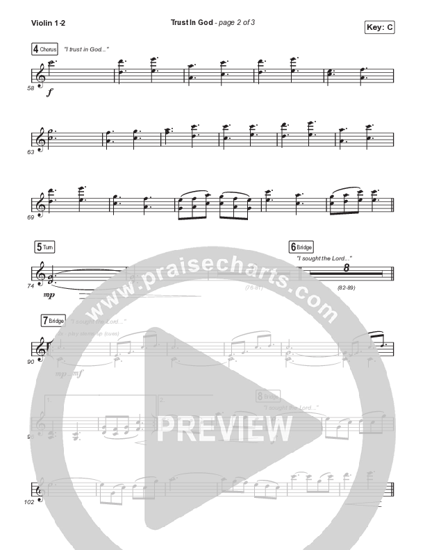 Trust In God (Choral Anthem SATB) Violin 1,2 (Elevation Worship / Chris Brown / Arr. Phil Nitz)