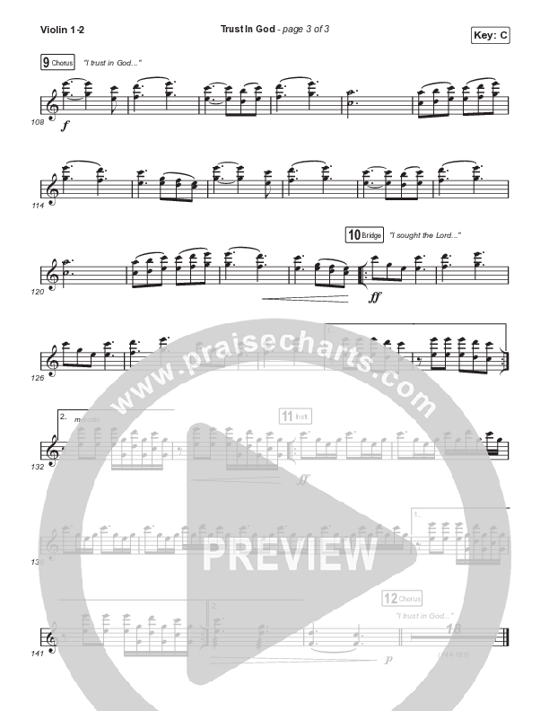 Trust In God (Choral Anthem SATB) Violin 1,2 (Elevation Worship / Chris Brown / Arr. Phil Nitz)