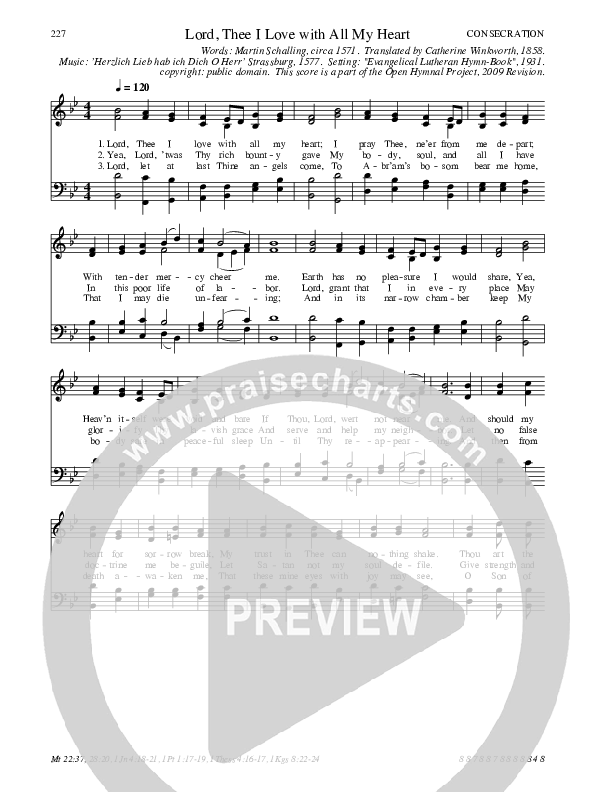 Lord, Thee I Love with All My Heart Hymn Sheet (SATB) (Traditional Hymn)