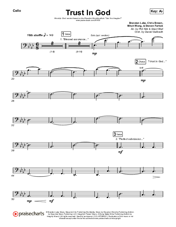 Trust In God (Worship Choir/SAB) Cello (Elevation Worship / Chris Brown / Arr. Phil Nitz)