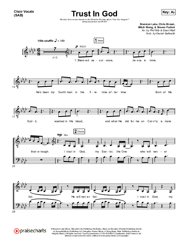 Trust In God (Worship Choir/SAB) Choir Sheet (SAB) (Elevation Worship / Chris Brown / Arr. Phil Nitz)