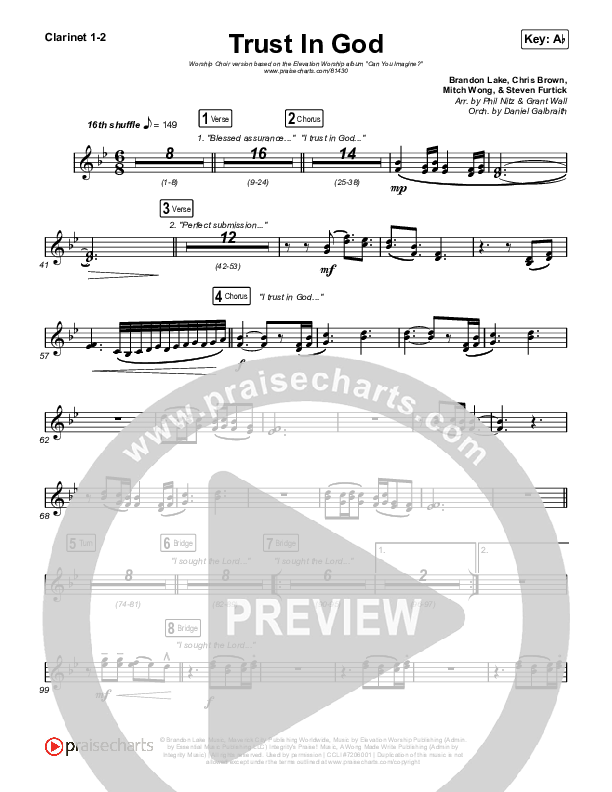 Trust In God (Worship Choir/SAB) Clarinet 1/2 (Elevation Worship / Chris Brown / Arr. Phil Nitz)