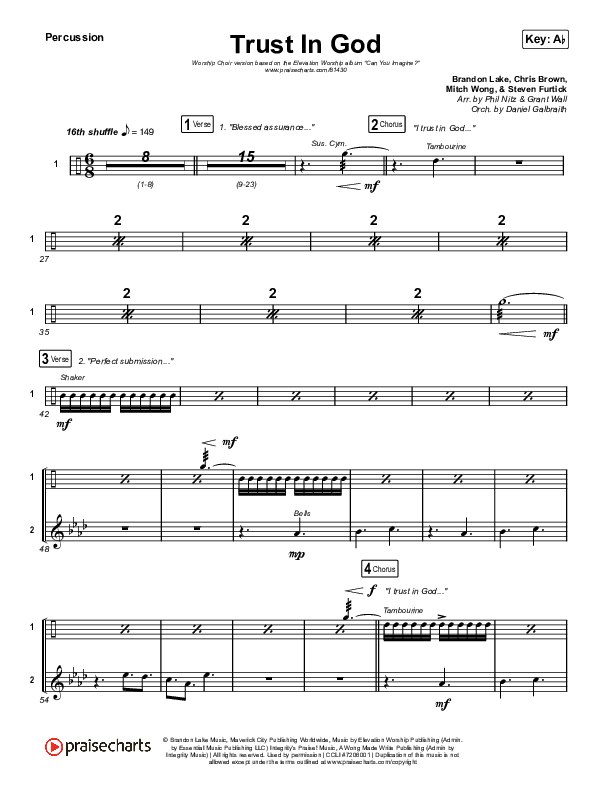 Trust In God (Worship Choir/SAB) Percussion (Elevation Worship / Chris Brown / Arr. Phil Nitz)