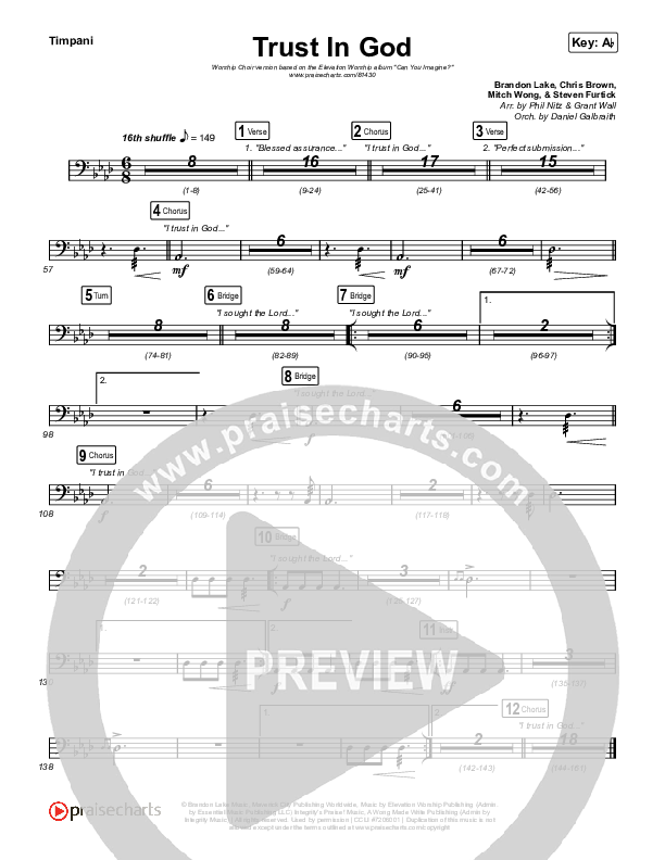 Trust In God (Worship Choir/SAB) Timpani (Elevation Worship / Chris Brown / Arr. Phil Nitz)