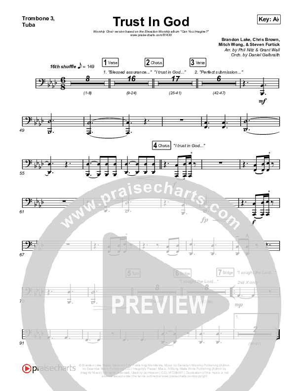 Trust In God (Worship Choir/SAB) Trombone 3/Tuba (Elevation Worship / Chris Brown / Arr. Phil Nitz)