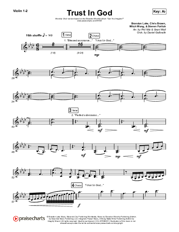 Trust In God (Worship Choir/SAB) Violin 1/2 (Elevation Worship / Chris Brown / Arr. Phil Nitz)