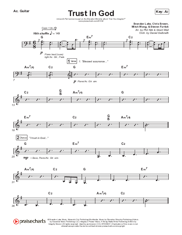 Trust In God (Unison/2-Part) Acoustic Guitar (Elevation Worship / Chris Brown / Arr. Phil Nitz)