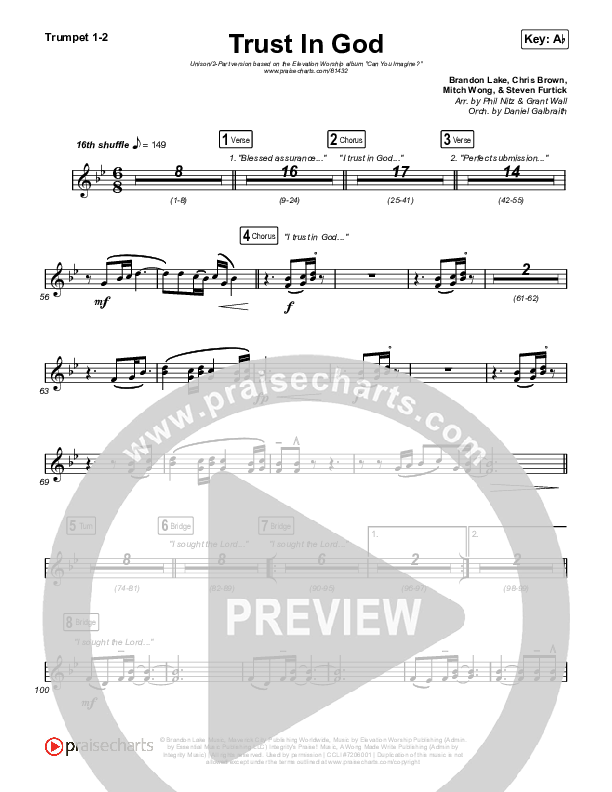 Trust In God (Unison/2-Part) Trumpet 1,2 (Elevation Worship / Chris Brown / Arr. Phil Nitz)