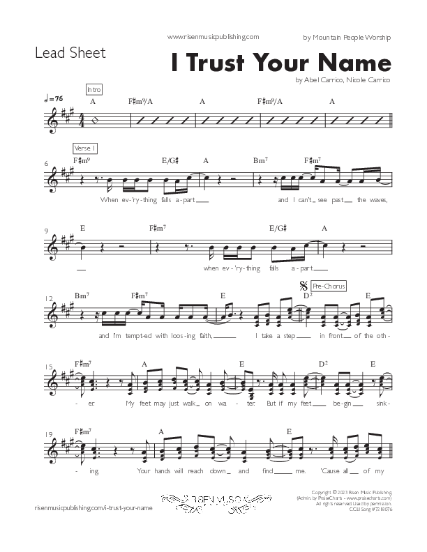 I Trust Your Name Lead Sheet (Mountain People Worship)