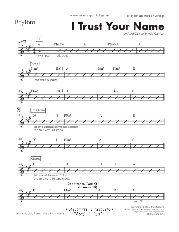 I Trust Your Name Rhythm Chart (Mountain People Worship)