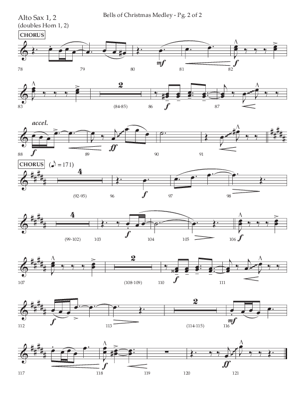 Bells Of Christmas Medley (Choral Anthem SATB) Alto Sax 1/2 (Lifeway Choral / Arr. David Wise)