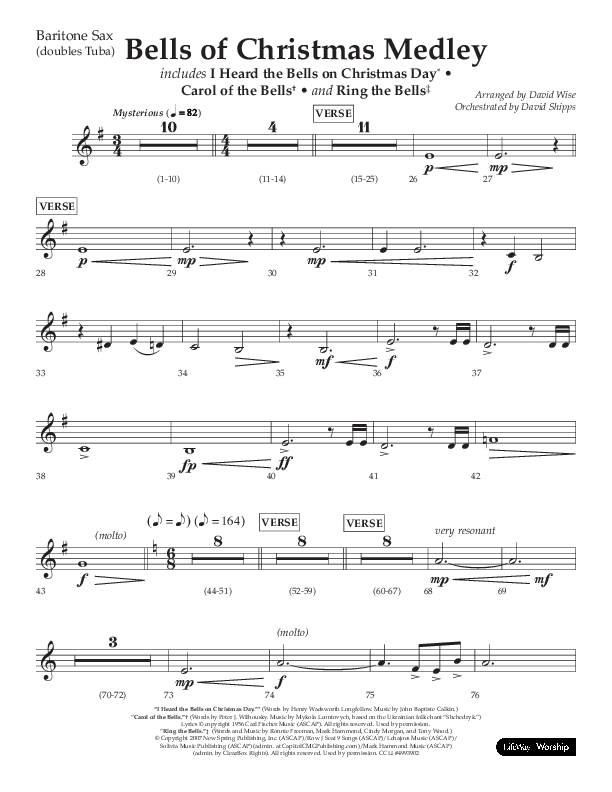 Bells Of Christmas Medley (Choral Anthem SATB) Bari Sax (Lifeway Choral / Arr. David Wise)
