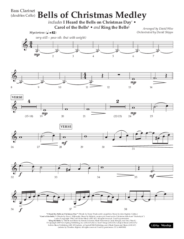 Bells Of Christmas Medley (Choral Anthem SATB) Bass Clarinet (Lifeway Choral / Arr. David Wise)